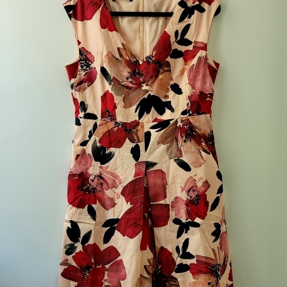 René Lézard Color Block Floral Midi dress